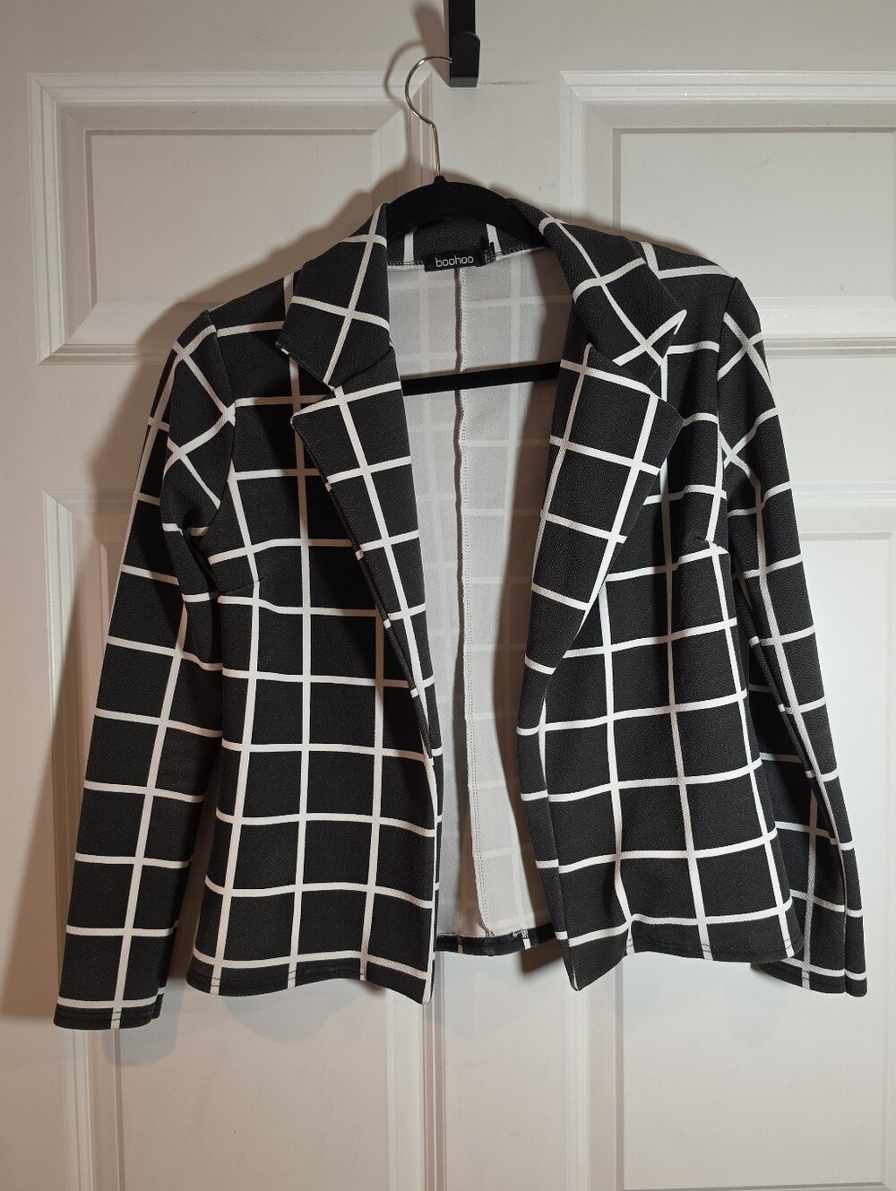 Boohoo Black & White Windowpane Blazer Jacket Size 0